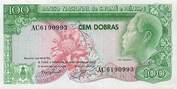 Front of Saint Thomas and Prince p57: 100 Dobras from 1982