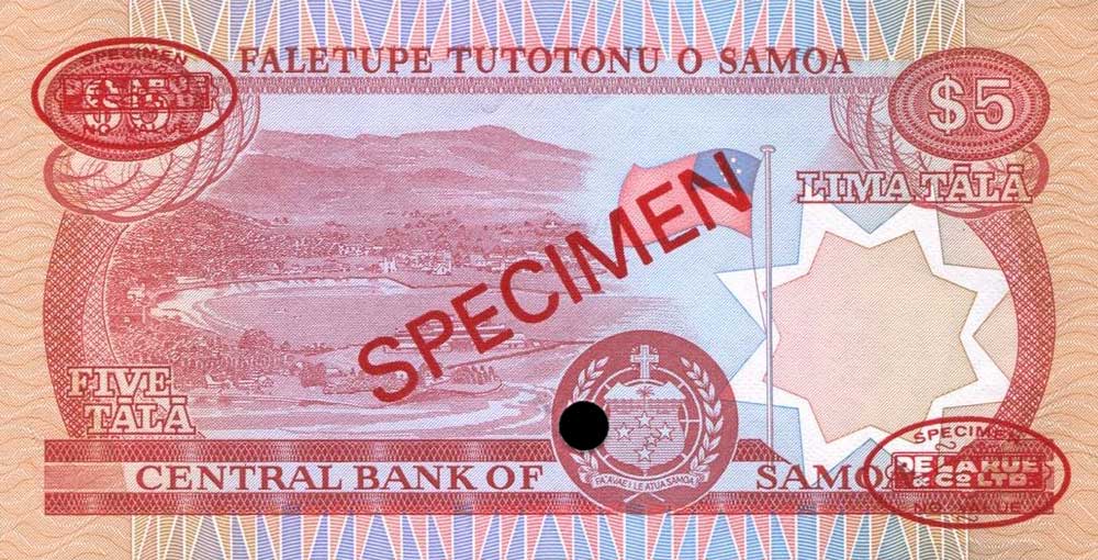 Back of Samoa p26s: 5 Tala from 1985