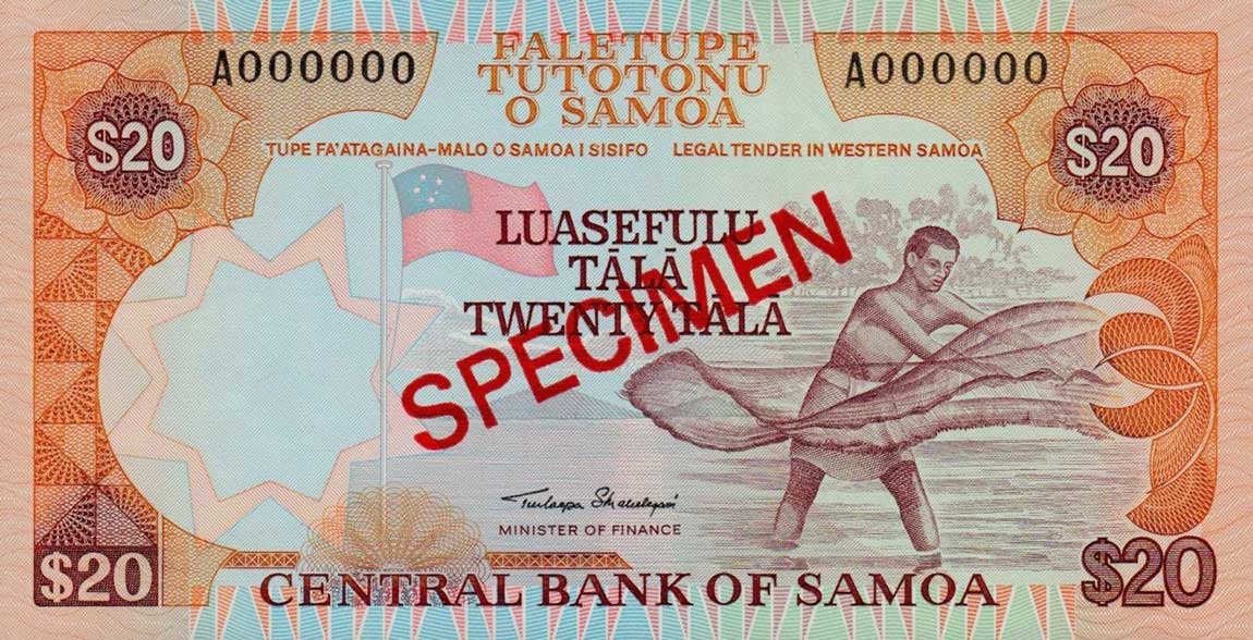 Front of Samoa p28s: 20 Tala from 1985