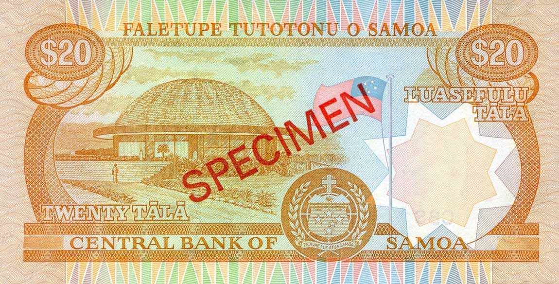 Back of Samoa p35s: 20 Tala from 2002