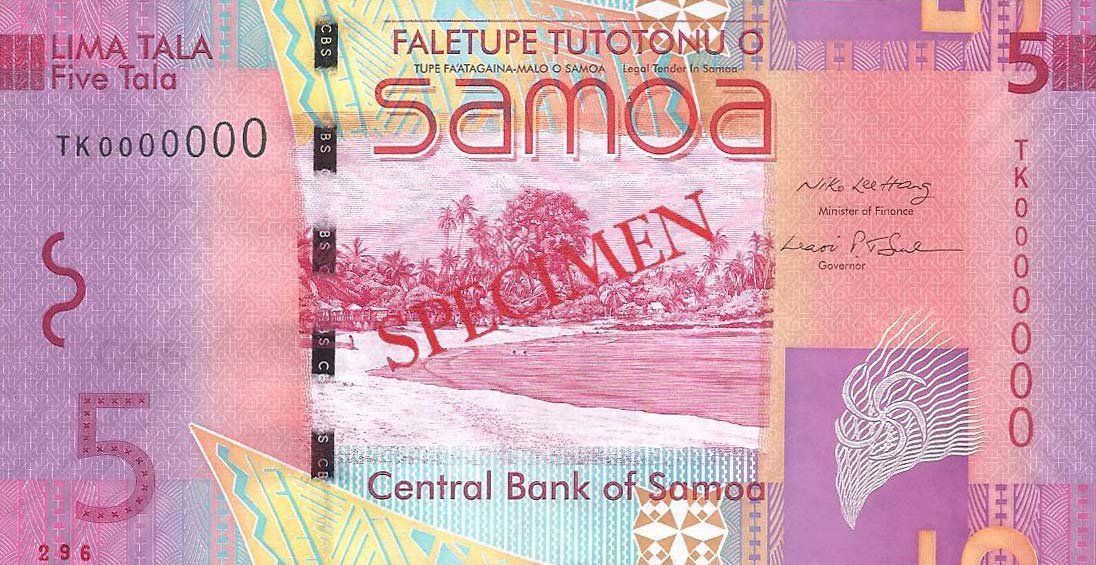 Front of Samoa p38s: 5 Tala from 2008