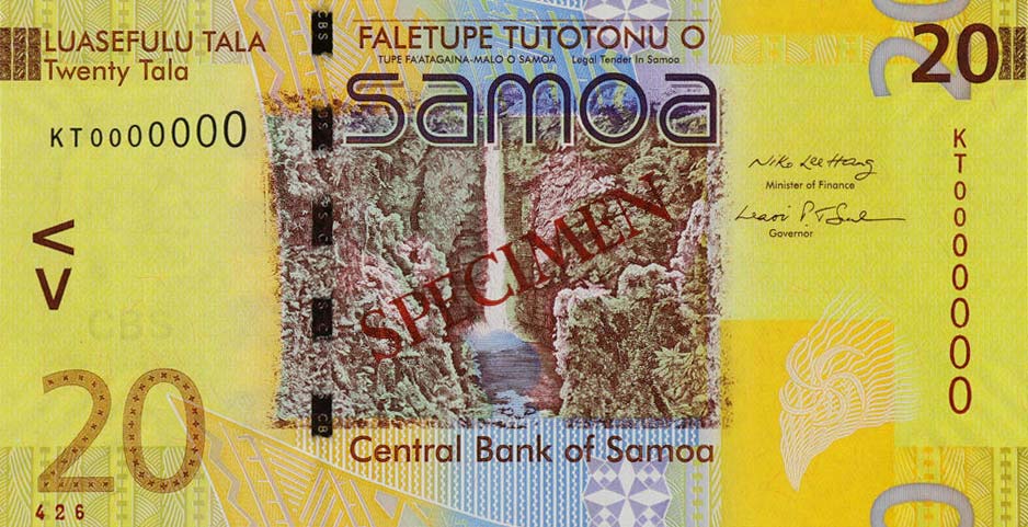 Front of Samoa p40s: 20 Tala from 2008