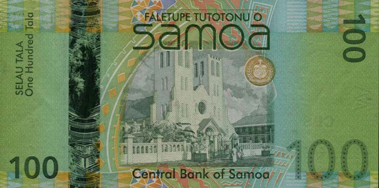 Back of Samoa p43r: 100 Tala from 2008