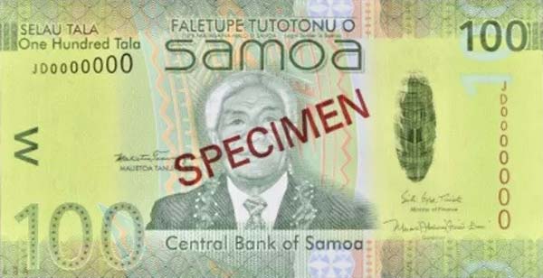 Front of Samoa p44s: 100 Tala from 2012