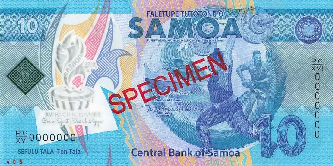 Front of Samoa p45s: 10 Tala from 2019