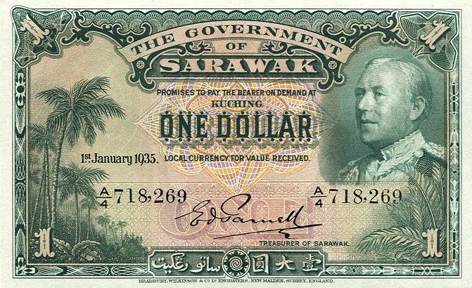 Front of Sarawak p20: 1 Dollar from 1935