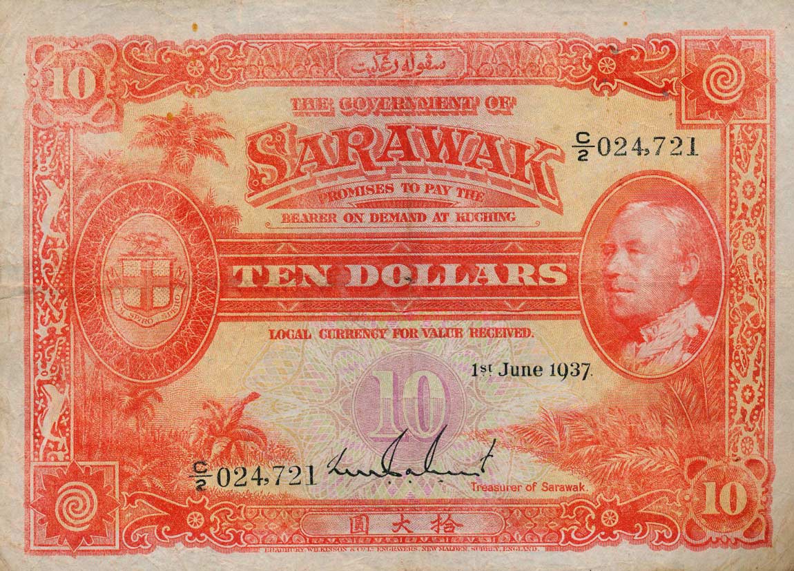 Front of Sarawak p22: 10 Dollars from 1937