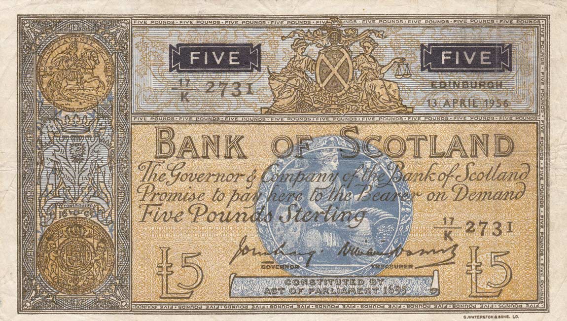 Front of Scotland p101a: 5 Pounds from 1956