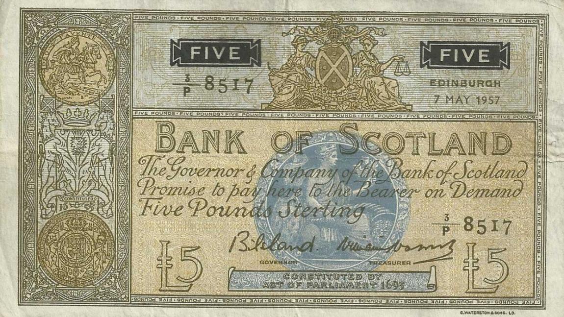 Front of Scotland p101b: 5 Pounds from 1957