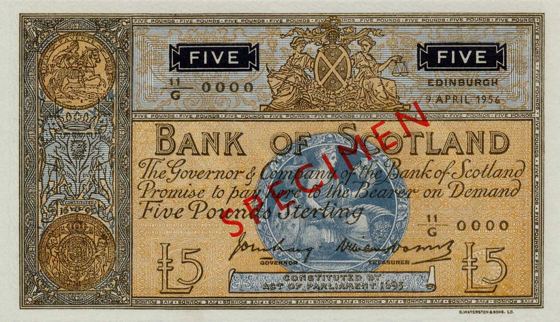 Front of Scotland p101s: 5 Pounds from 1956