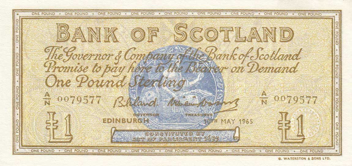 Front of Scotland p102b: 1 Pound from 1965