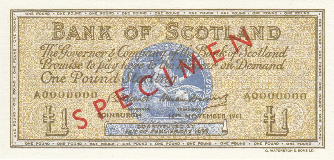 Front of Scotland p102s: 1 Pound from 1961