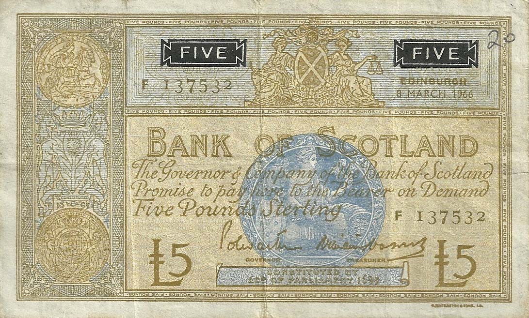 Front of Scotland p106b: 5 Pounds from 1966