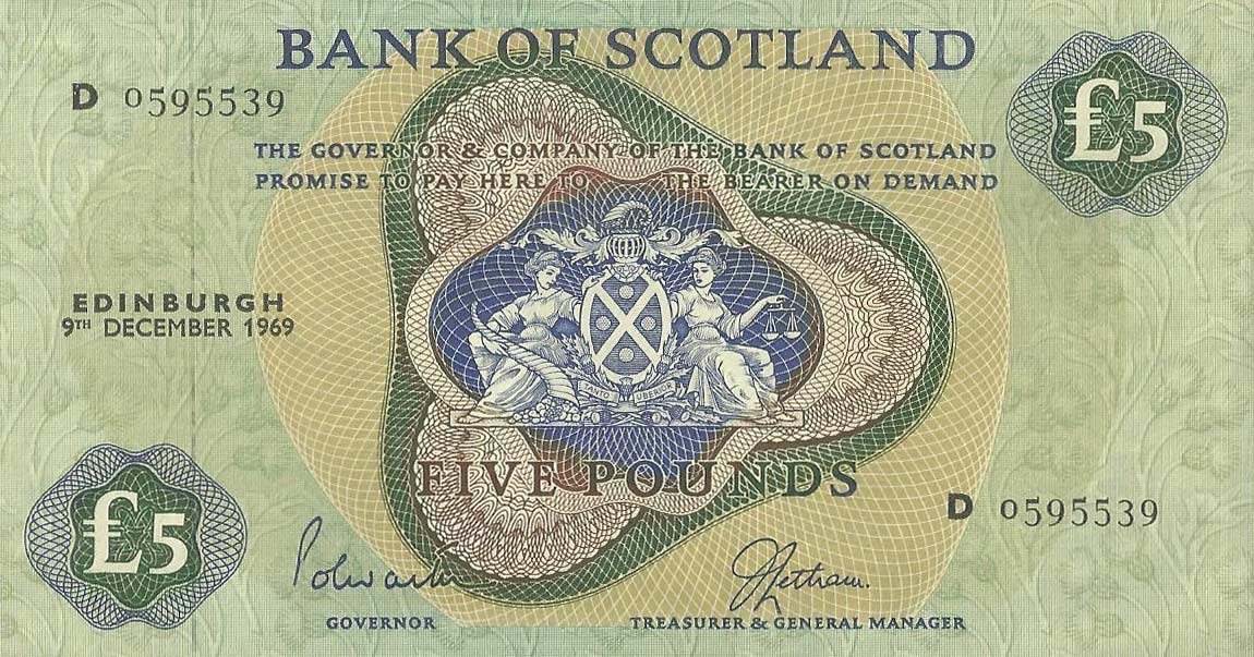 Front of Scotland p110b: 5 Pounds from 1969