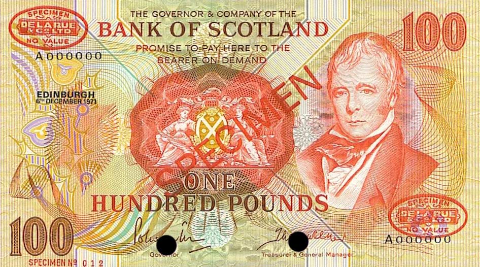 Front of Scotland p115s: 100 Pounds from 1971