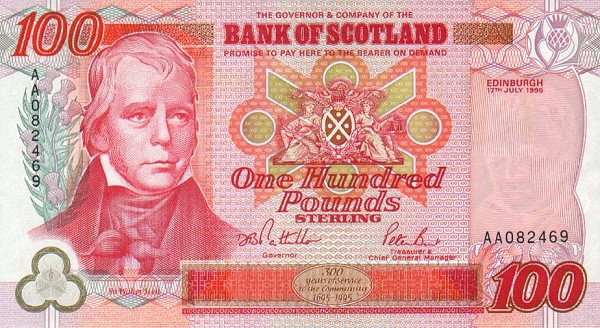 Front of Scotland p123a: 100 Pounds from 1995