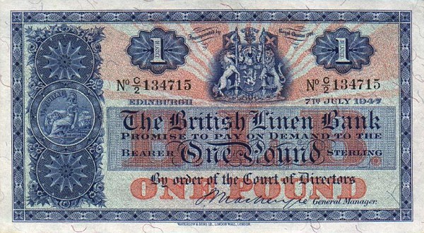Front of Scotland p157c: 1 Pound from 1950