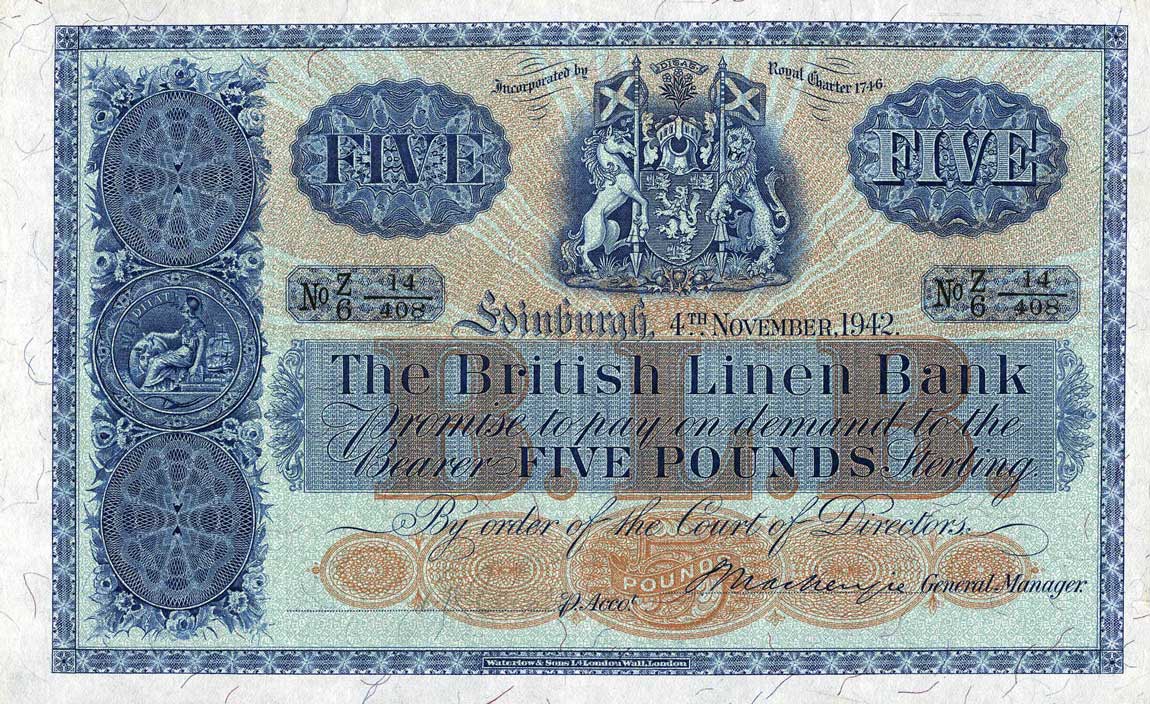 Front of Scotland p158a: 5 Pounds from 1935