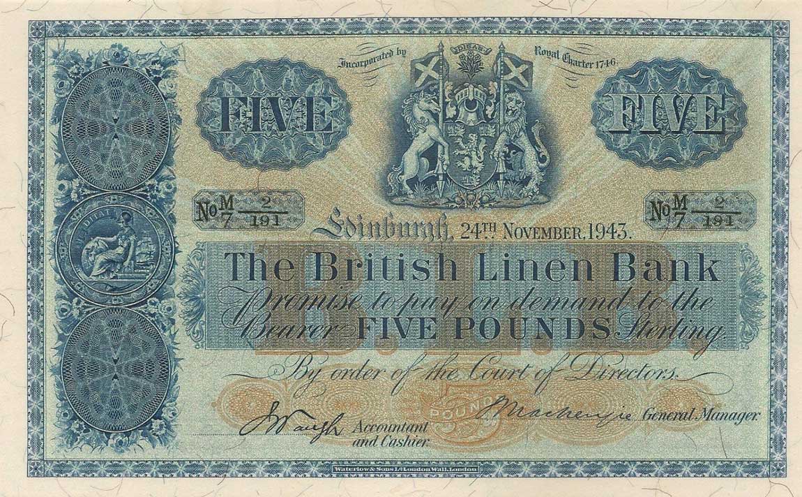 Front of Scotland p158b: 5 Pounds from 1943
