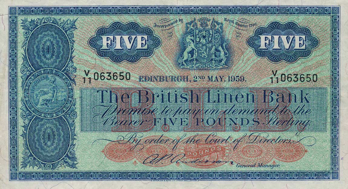 Front of Scotland p161b: 5 Pounds from 1946