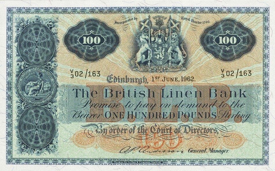 Front of Scotland p165a: 100 Pounds from 1962