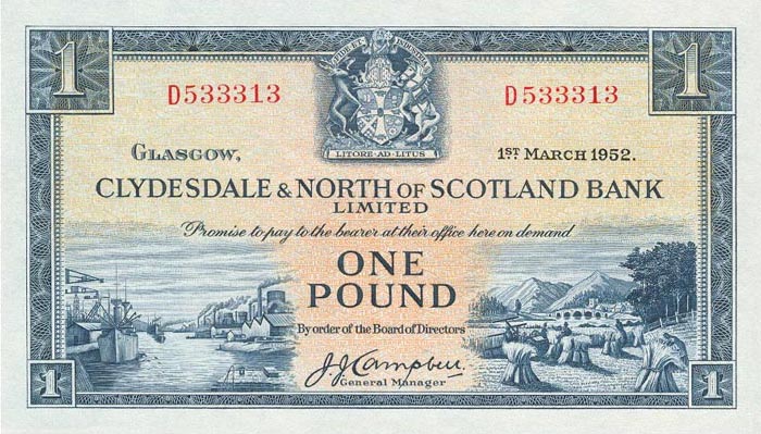 Front of Scotland p191a: 1 Pound from 1950