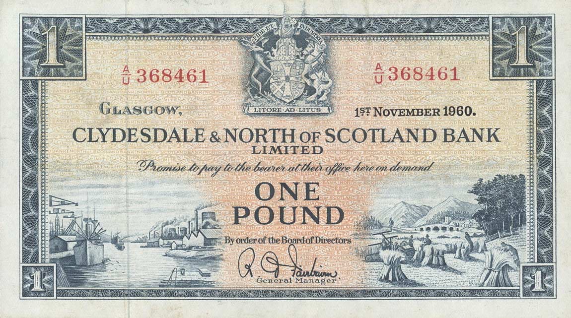 Front of Scotland p191b: 1 Pound from 1958