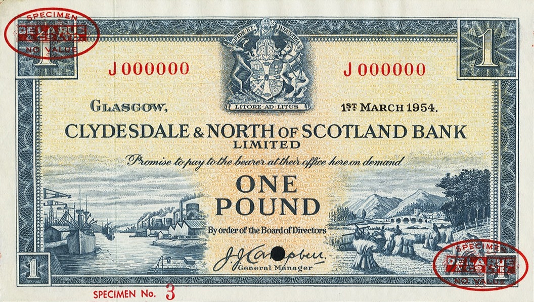 Front of Scotland p191s: 1 Pound from 1950