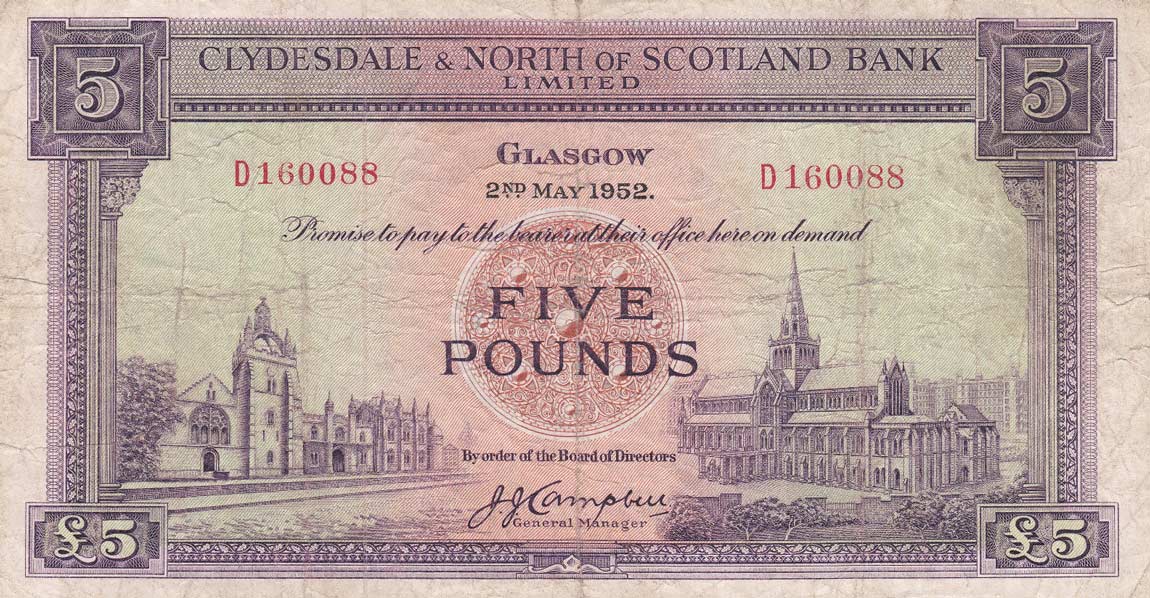 Front of Scotland p192a: 5 Pounds from 1951