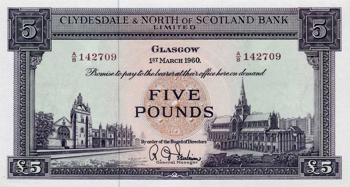 Front of Scotland p192b: 5 Pounds from 1951