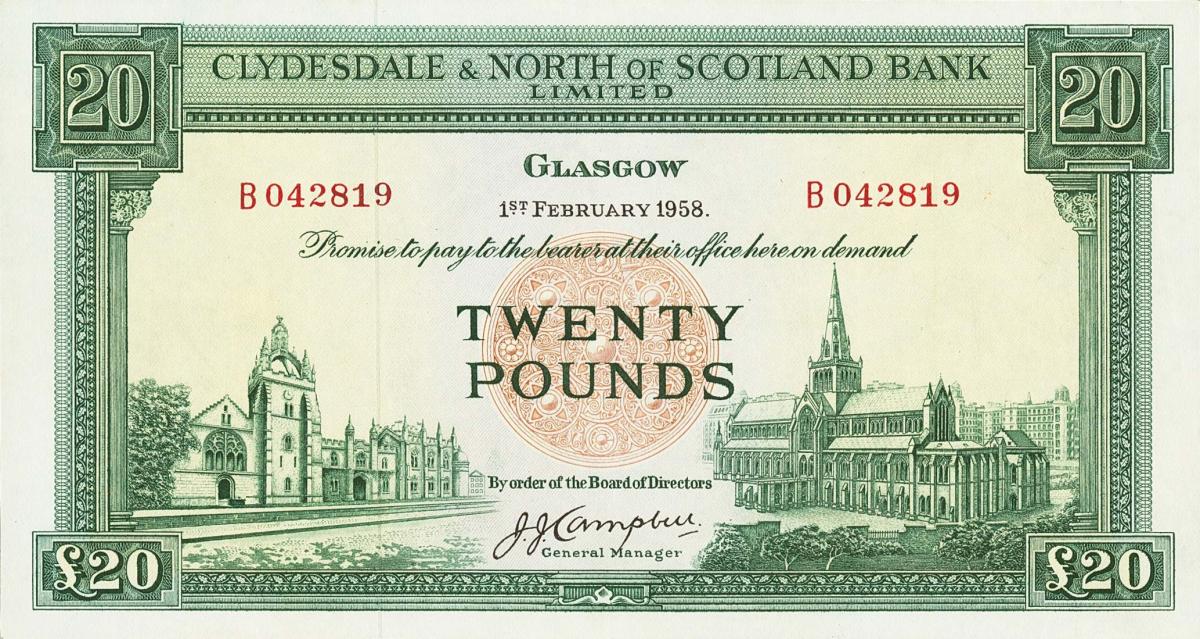 Front of Scotland p193a: 20 Pounds from 1951