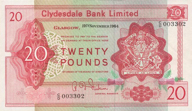 Front of Scotland p200a: 20 Pounds from 1964