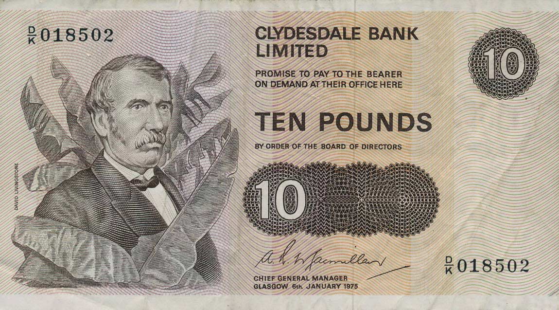 Front of Scotland p207b: 10 Pounds from 1974