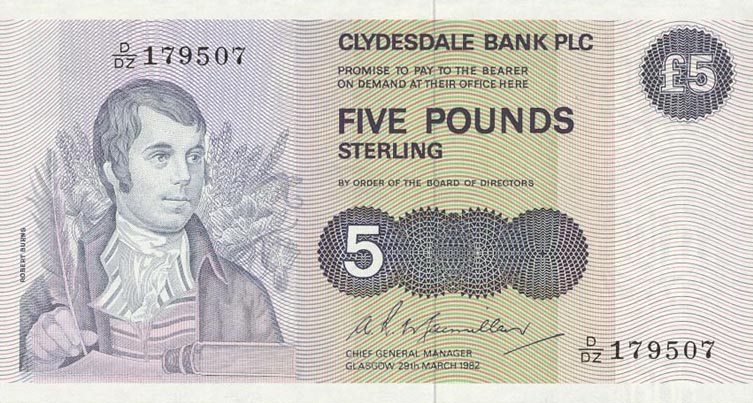 Front of Scotland p212a: 5 Pounds from 1982