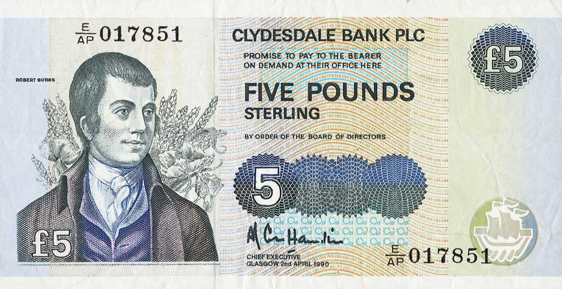 Front of Scotland p218a: 5 Pounds from 1990