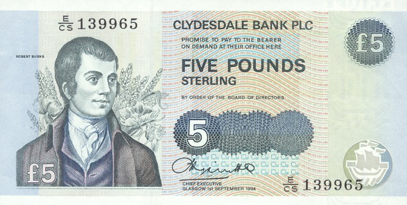 Front of Scotland p218b: 5 Pounds from 1994