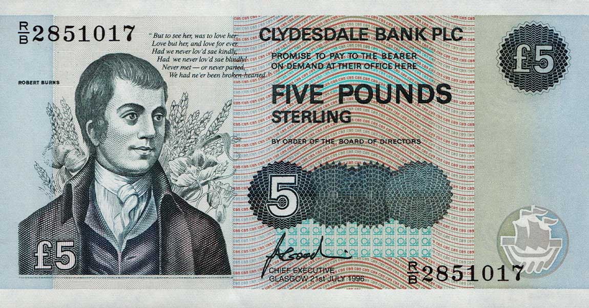 Front of Scotland p224c: 5 Pounds from 1996