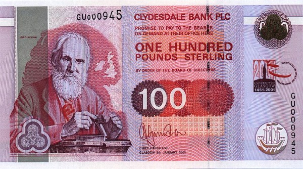 Front of Scotland p229D: 100 Pounds from 2001