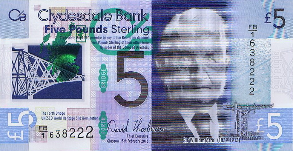 Front of Scotland p229Na: 5 Pounds from 2015