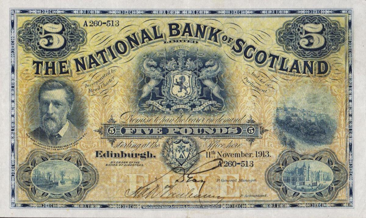 Front of Scotland p249a: 5 Pounds from 1909