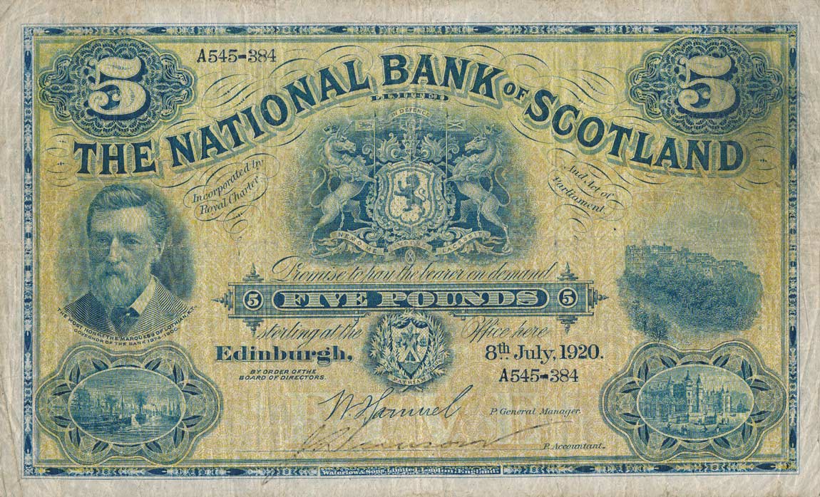 Front of Scotland p249b: 5 Pounds from 1919