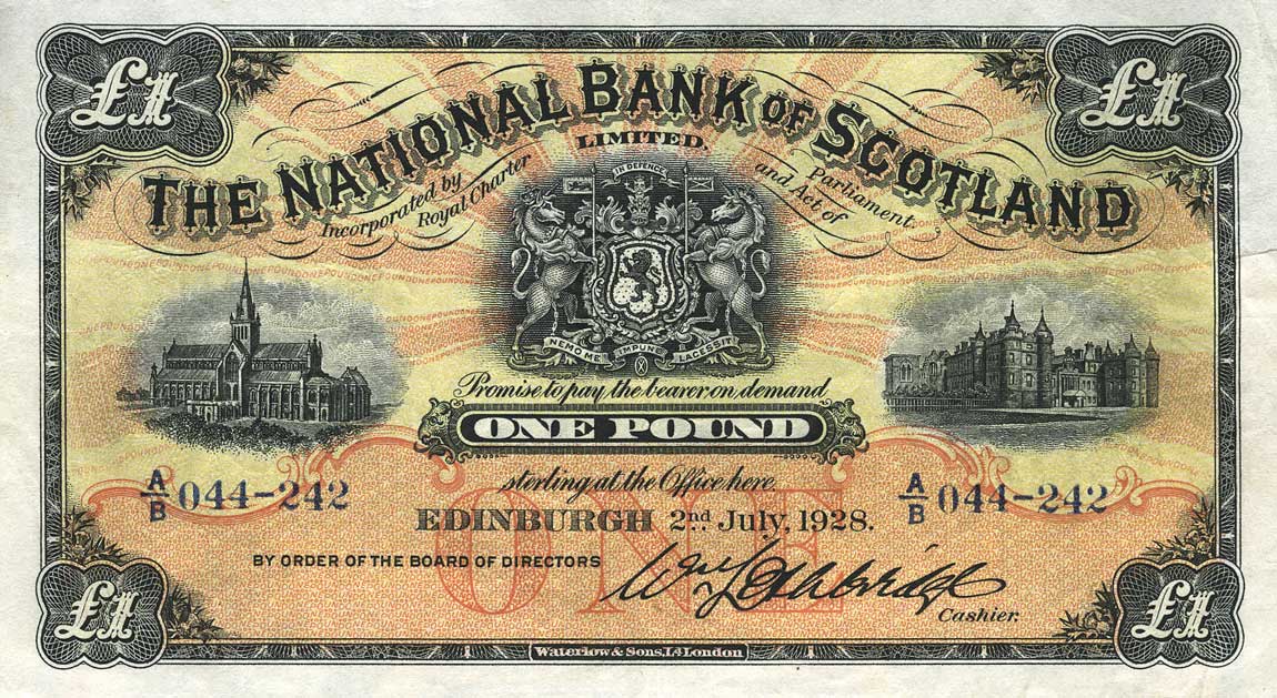 Front of Scotland p256a: 1 Pound from 1927