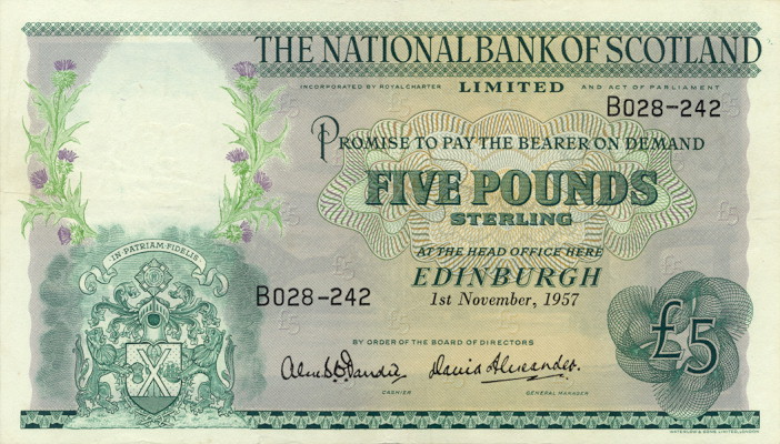 Front of Scotland p262a: 5 Pounds from 1957