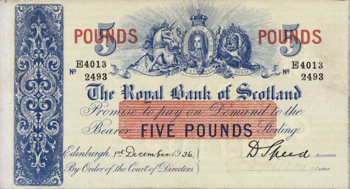 Front of Scotland p317b: 5 Pounds from 1918