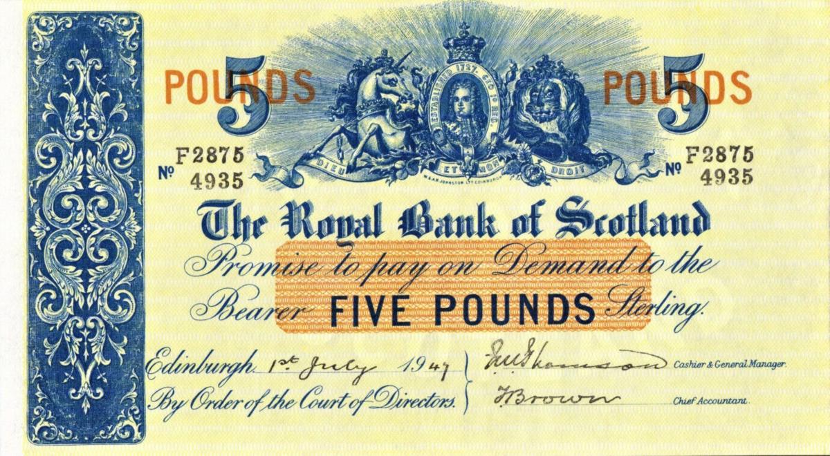 Front of Scotland p317c: 5 Pounds from 1942