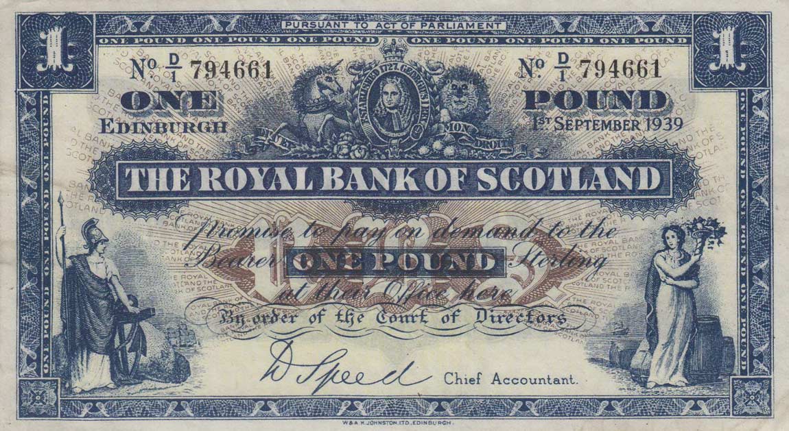 Front of Scotland p322a: 1 Pound from 1937