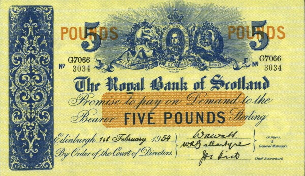 Front of Scotland p323b: 5 Pounds from 1953