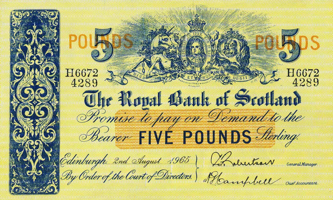 Front of Scotland p326b: 5 Pounds from 1965