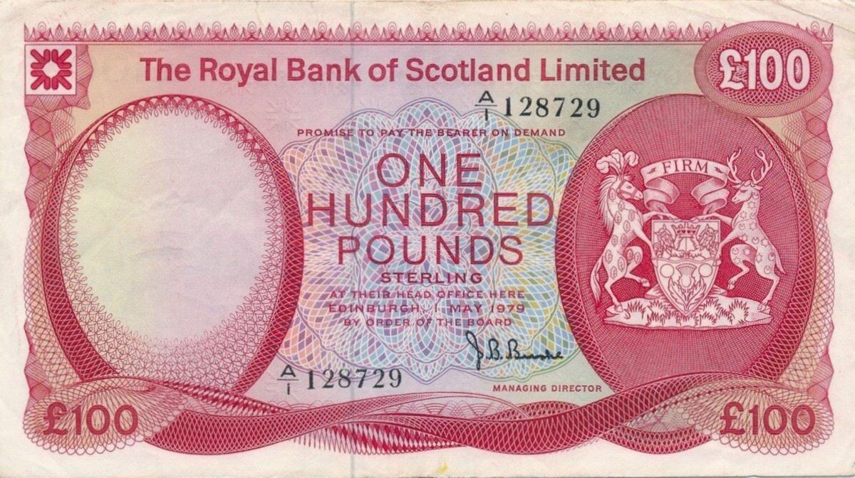 Front of Scotland p340a: 100 Pounds from 1972