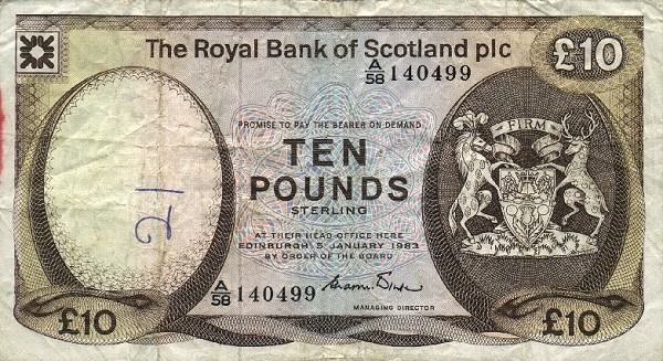 Front of Scotland p343a: 10 Pounds from 1982